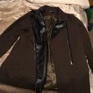 Faux leather detail winter coat